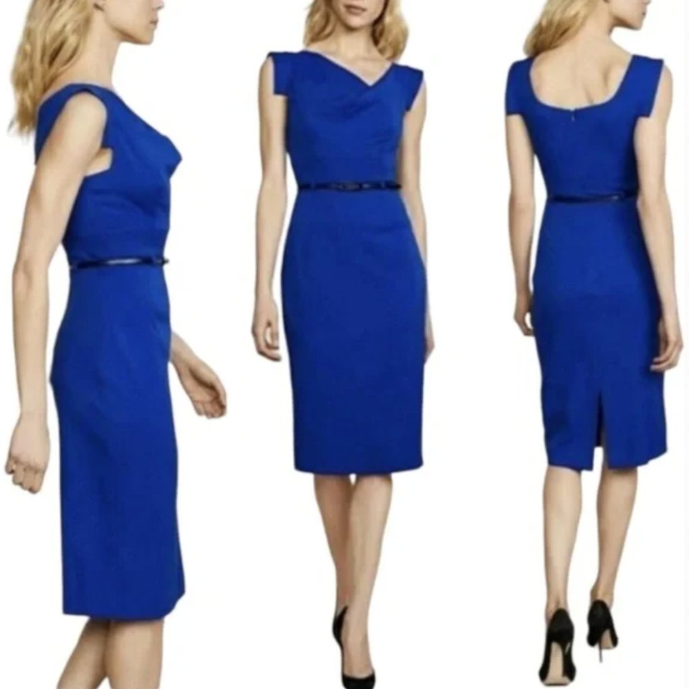 Black Halo Classic Jackie O Belted Sheath Dress Blue Women’s Size 0